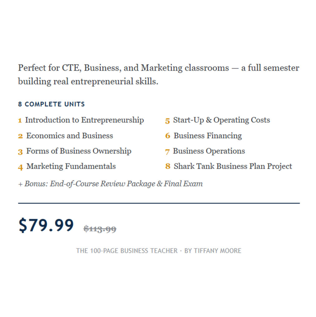 Business Management course description: 8 units covering management principles, finance, marketing, and business law, $79