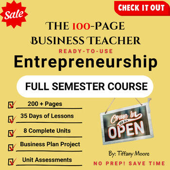 Entrepreneurship full-semester curriculum cover, includes Shark Tank Business Plan project