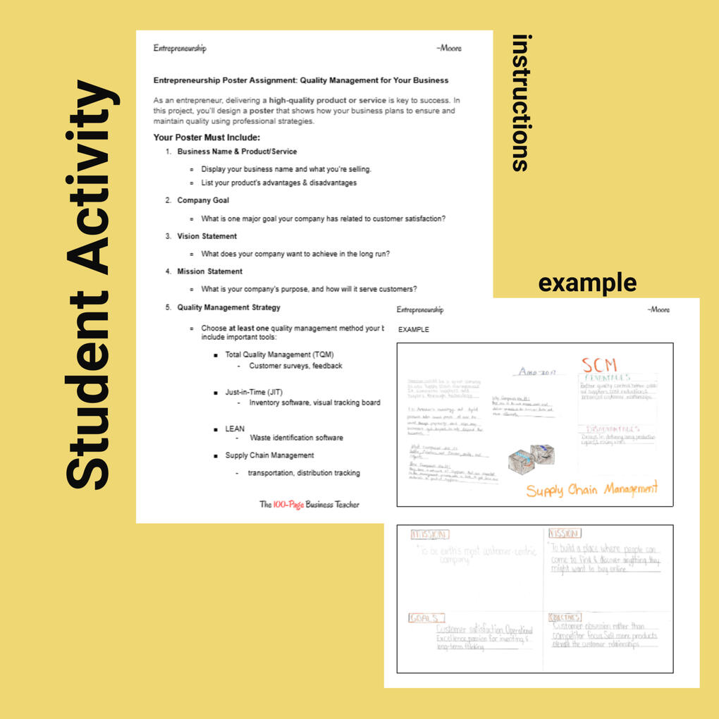 Example student activity worksheet for the Quality Control unit