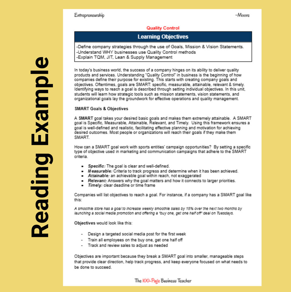 Example student reading page: Quality Control unit learning objectives Example student reading page: Quality Control unit learning objectives